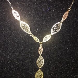 Solid 14k tri colored gold Lariat necklace